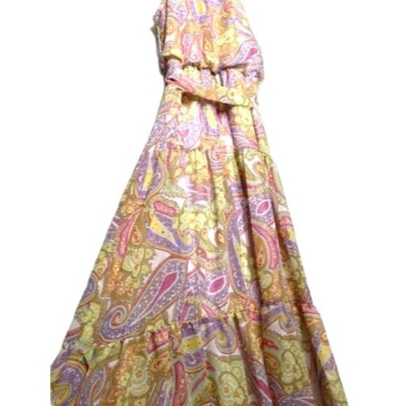 Julia Jordan Paisley Chiffon Sleeveless Belted Crepe Tiered Maxi Dress 10 NWT - Picture 7 of 11